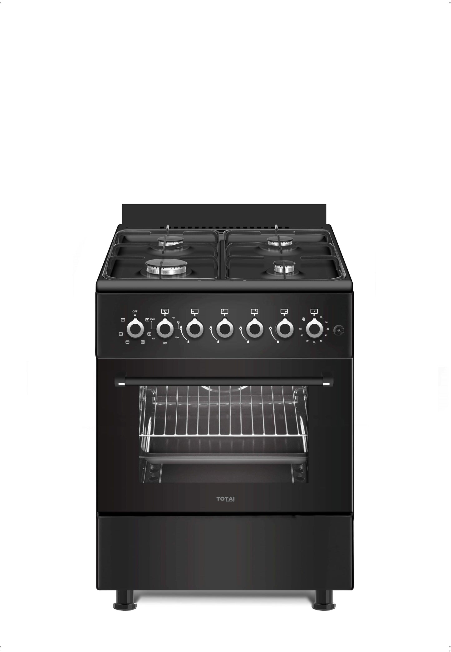 TOTAI STYLE 60CM 4 BURNER GAS STOVE WITH ELECTRIC OVEN - BLACK
