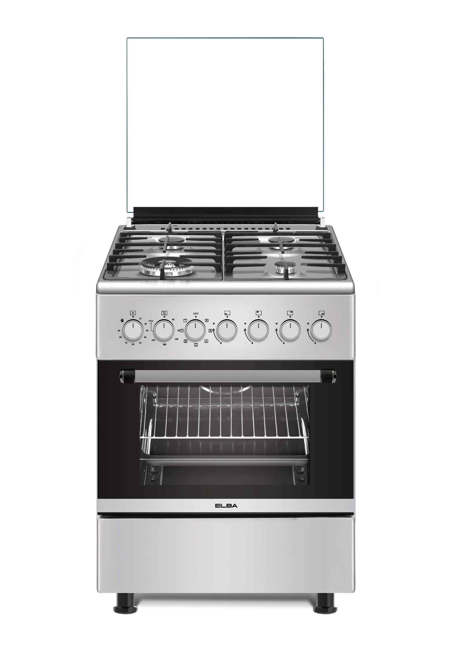 ELBA ESSENTIAL 60CM 4 BURNER GAS STOVE WITH ELECTRIC OVEN - STAINLESS STEEL