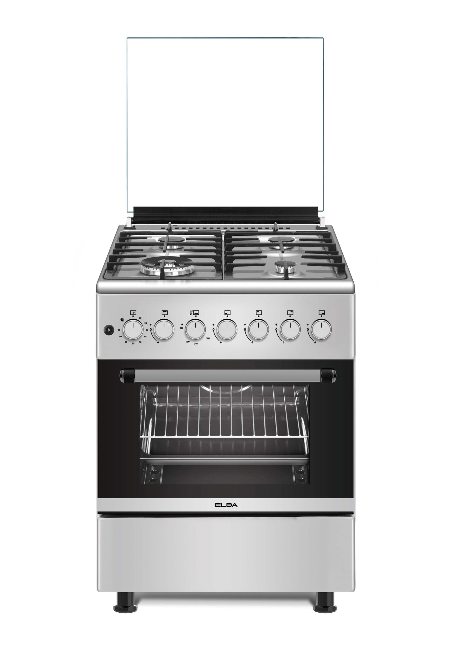 ELBA ESSENTIAL 60CM 4 BURNER GAS STOVE WITH GAS OVEN - STAINLESS STEEL