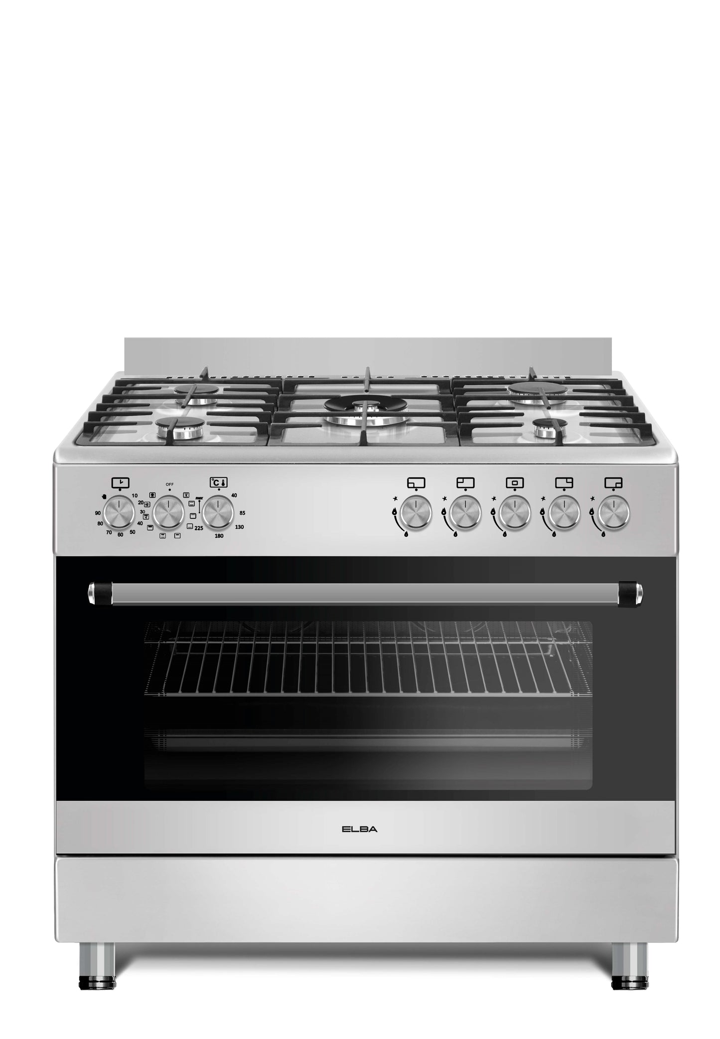 ELBA ESSENTIAL 90CM 5 BURNER GAS STOVE & ELECTRIC OVEN - STAINLESS STEEL