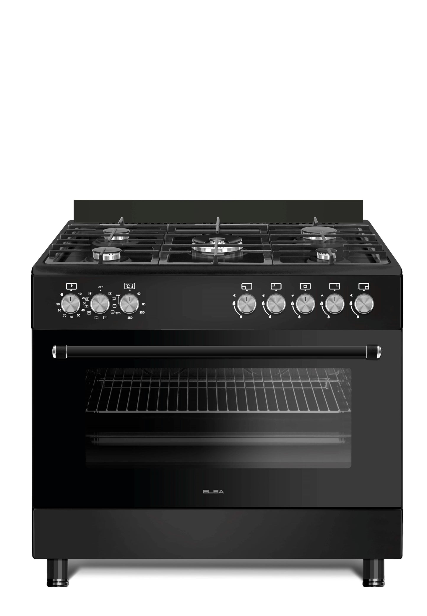 ELBA ESSENTIAL 90CM 5 BURNER GAS STOVE & ELECTRIC OVEN - BLACK