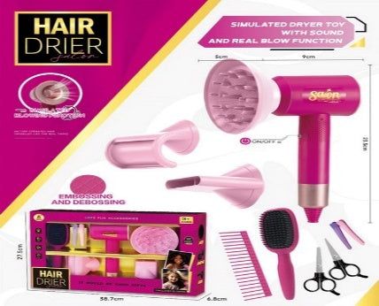 Battery Operated Salon Hair Dryer Play Set Pink