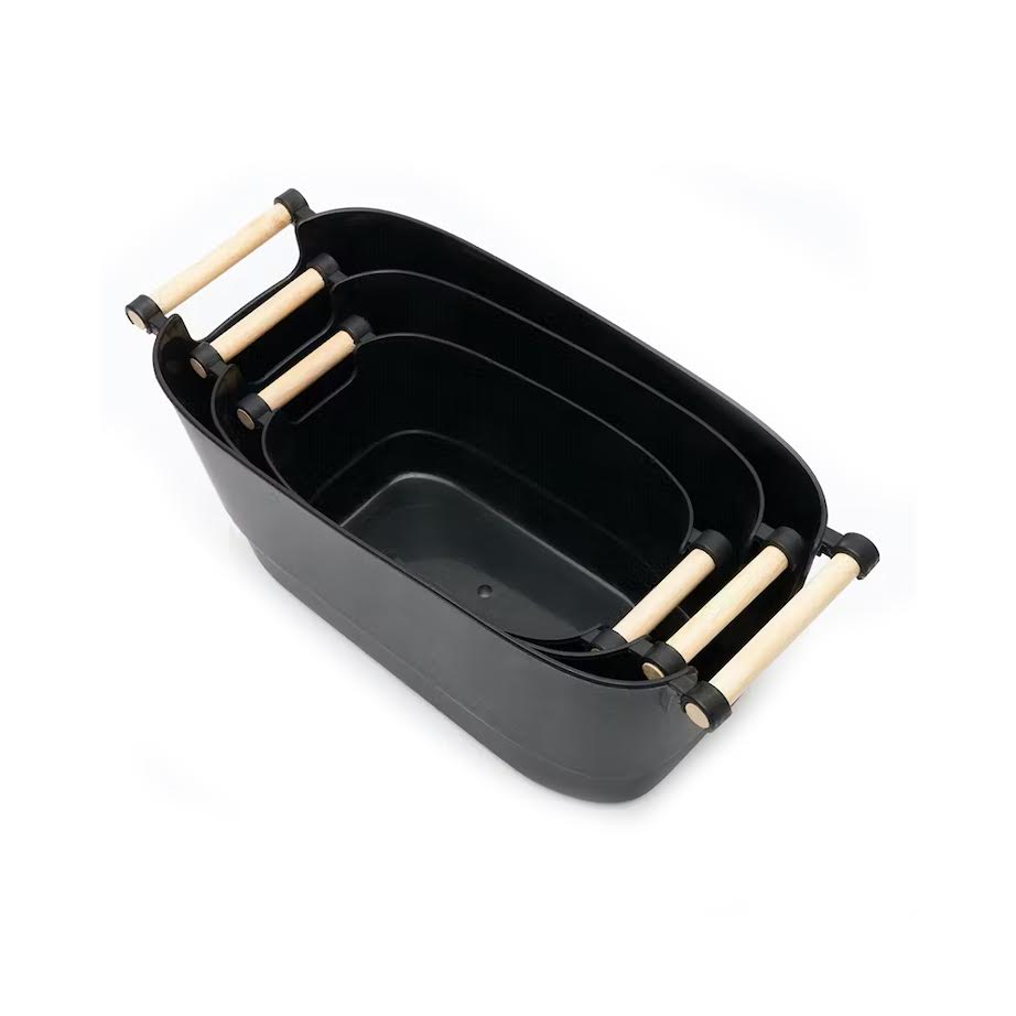 Kitchen Life Medium Basket With Bamboo Handle Black