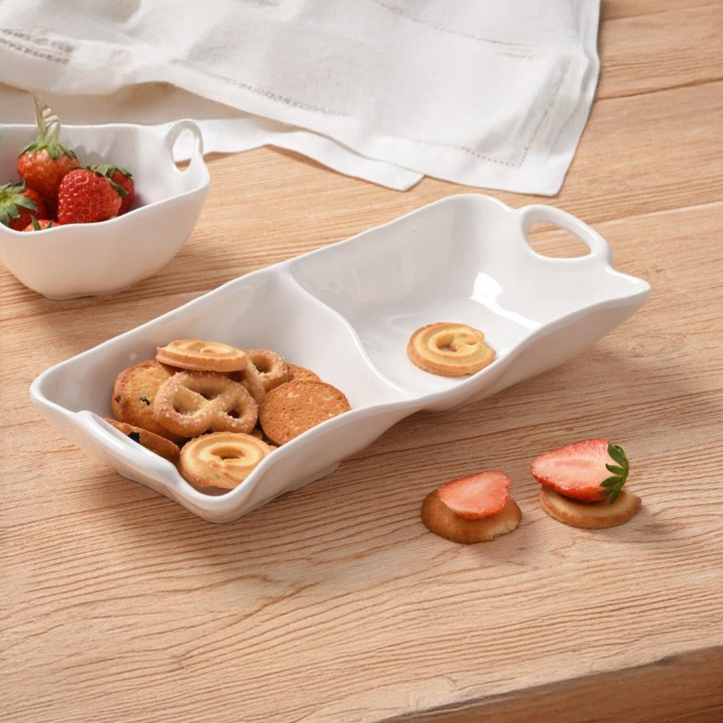 Kitchen Life 2 Division Ceramic Serving Bowl White