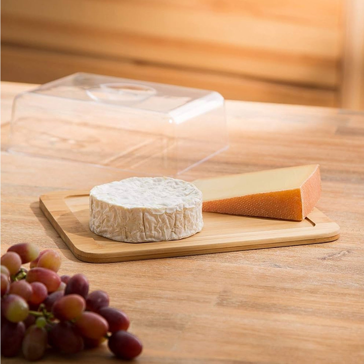 Excellent Houseware Bamboo Cheese Board with Acrylic Dome Clear & Brown