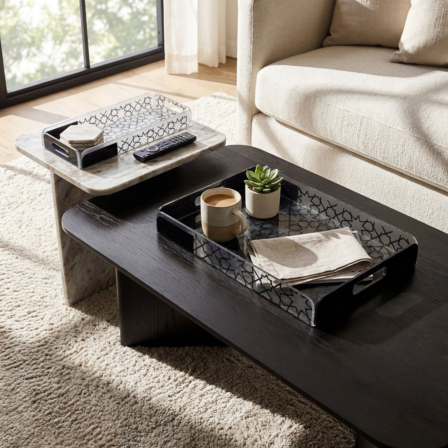 2 Piece Acrylic Tray Set Black