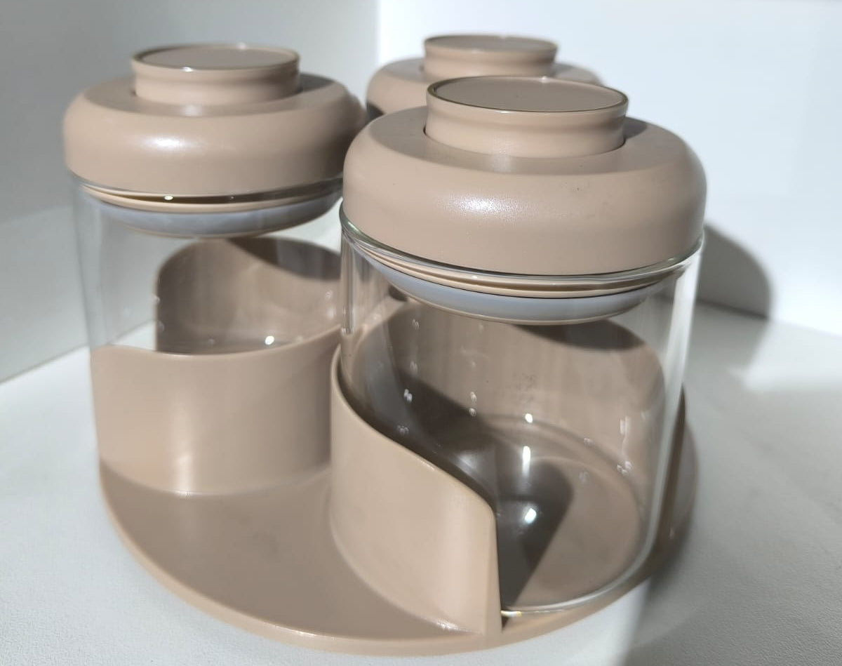 CH 3 Piece Glass Condiment Set with Rotating Rack Natural - alternate view