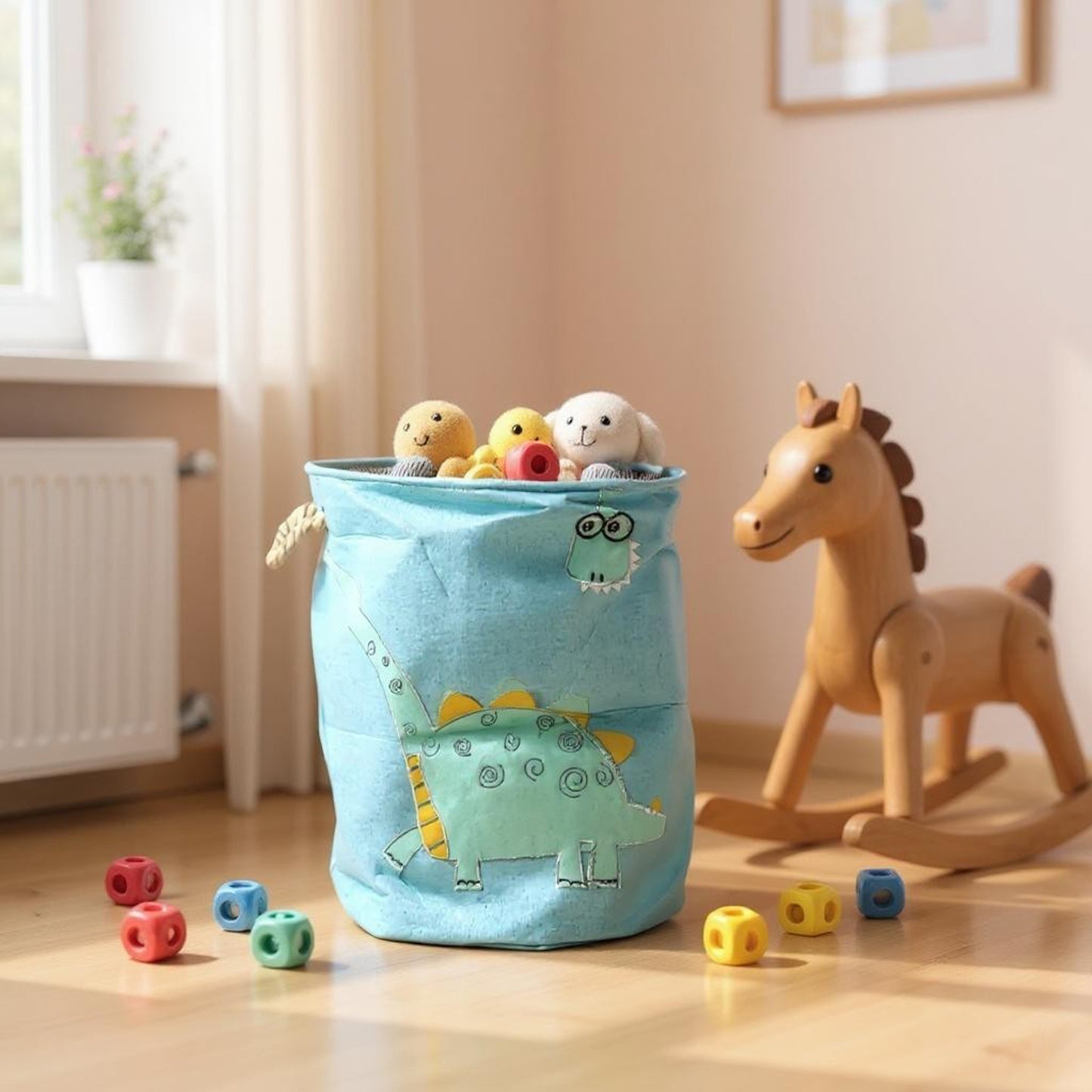 Urban Decor Dinosaur Laundry Bin Blue