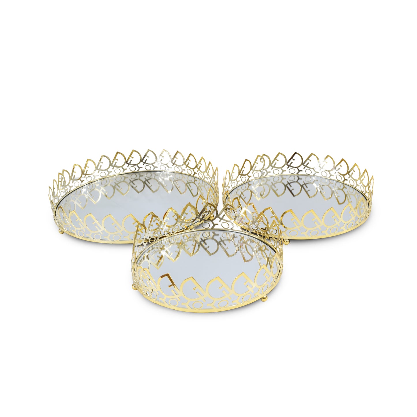 Milano 3 Piece Mirror Tray Set Gold