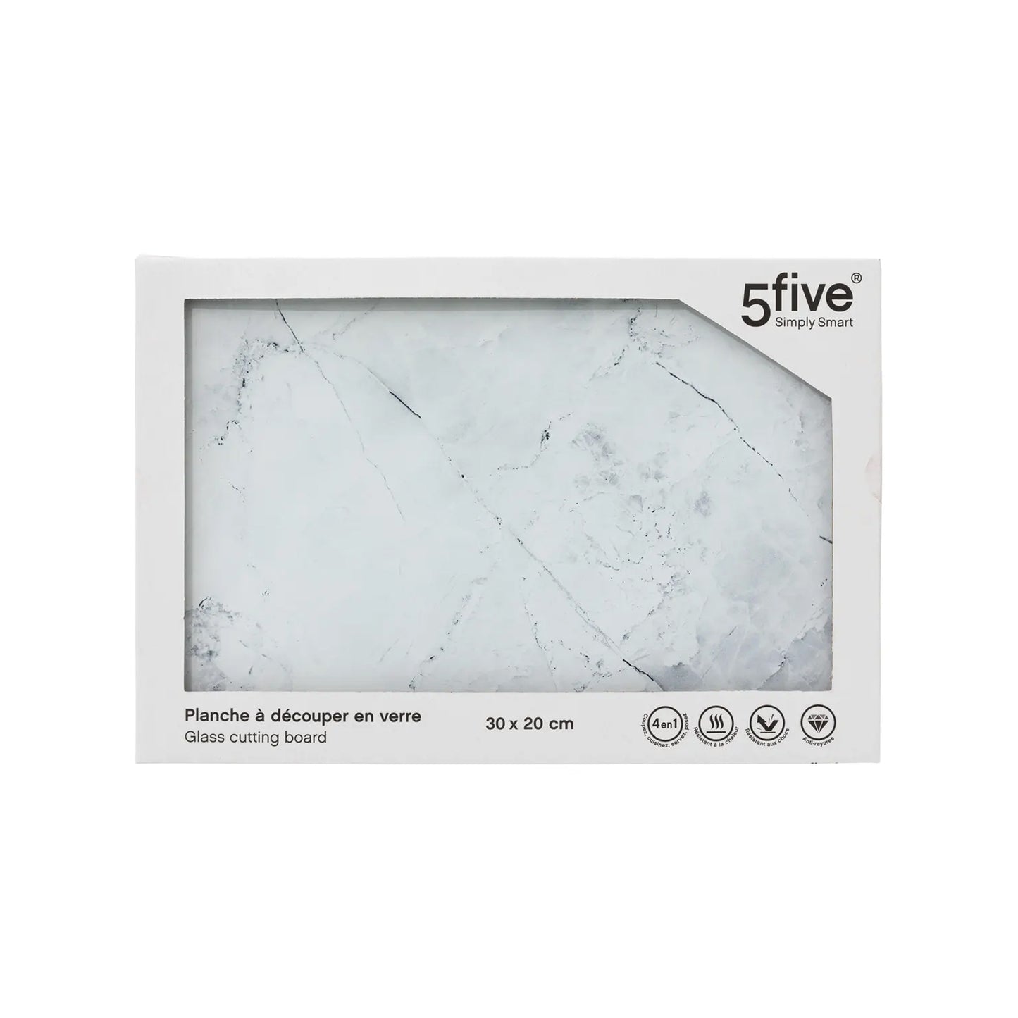 Five 30 x 40cm Glass Cutting Board White