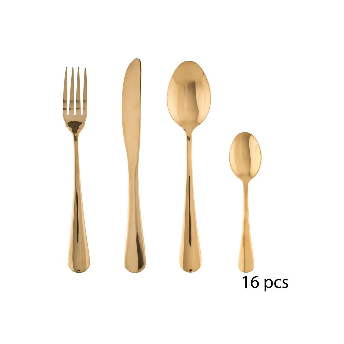 Five 16 Piece Stainless Steel Cutlery Set Gold