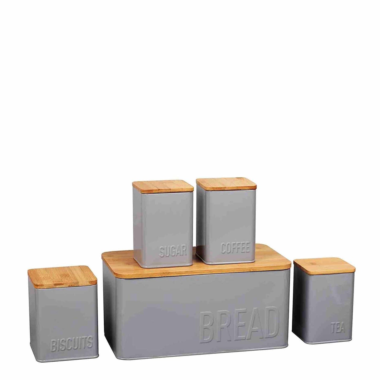 Aqua 6 Piece Storage Set With Bamboo Lid - Grey
