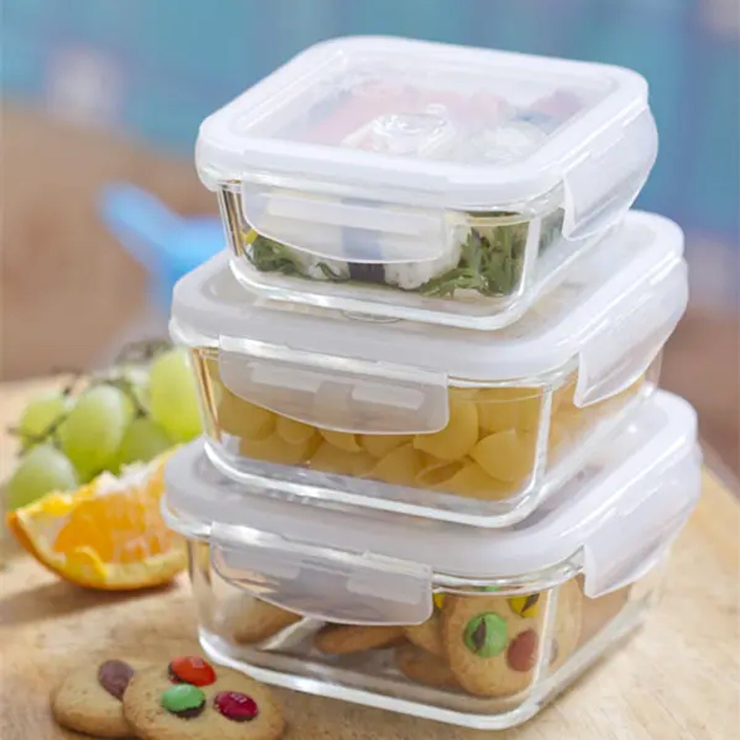 Aqua 3 Piece Square Storage Container Set Clear