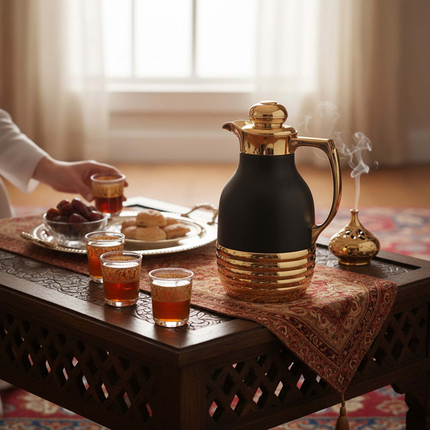 2 Piece Coffee & Tea Thermos Set Black & Gold