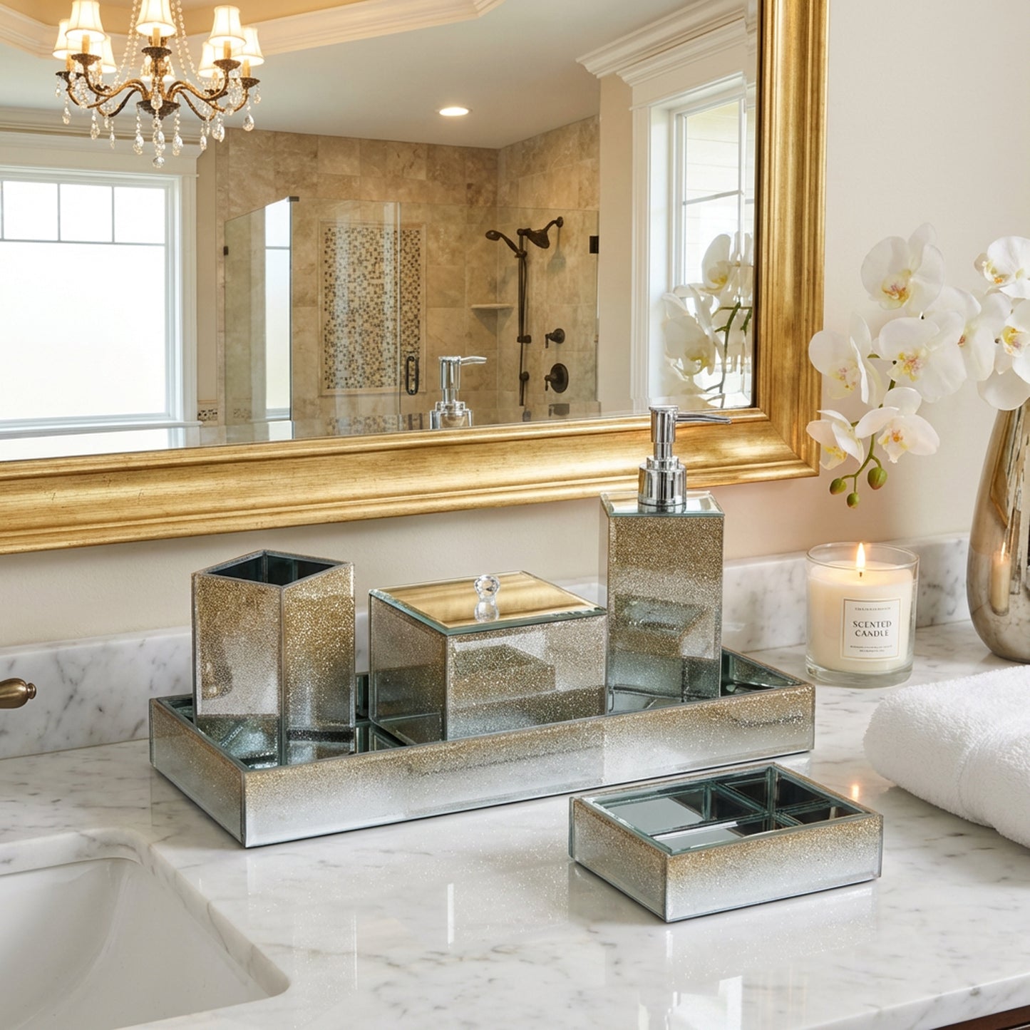 5 Piece Glitter Bathroom Set Gold