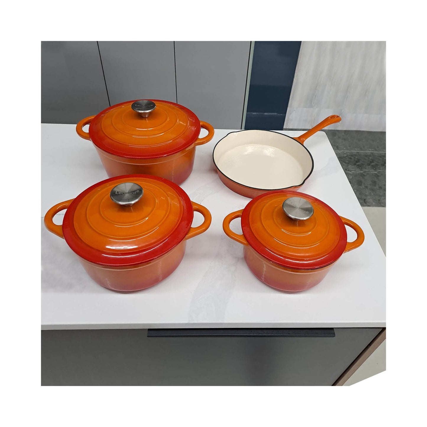 CTH 7 Piece Cast Iron Pot Set Orange