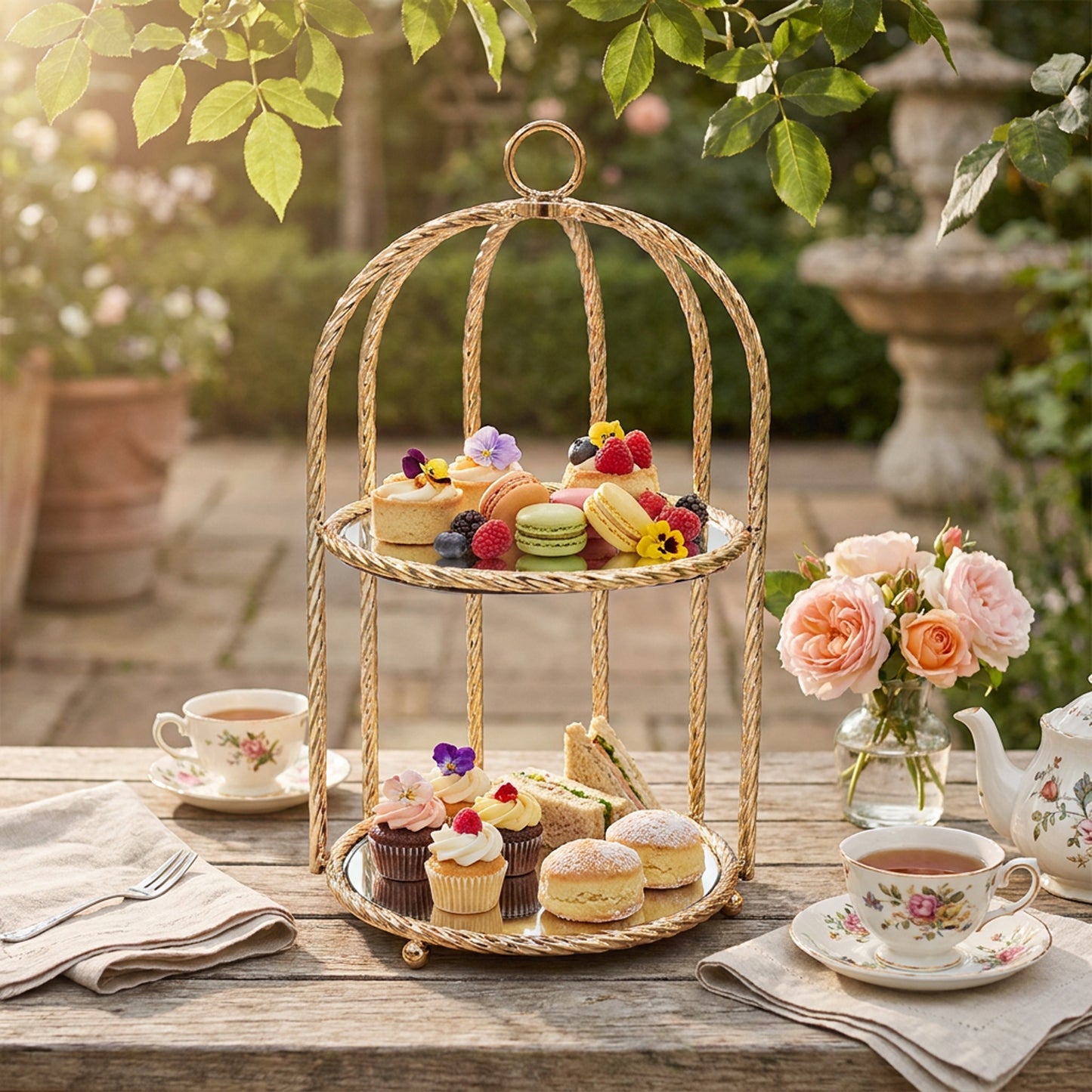 2 Tier Mirror Cake Stand Gold