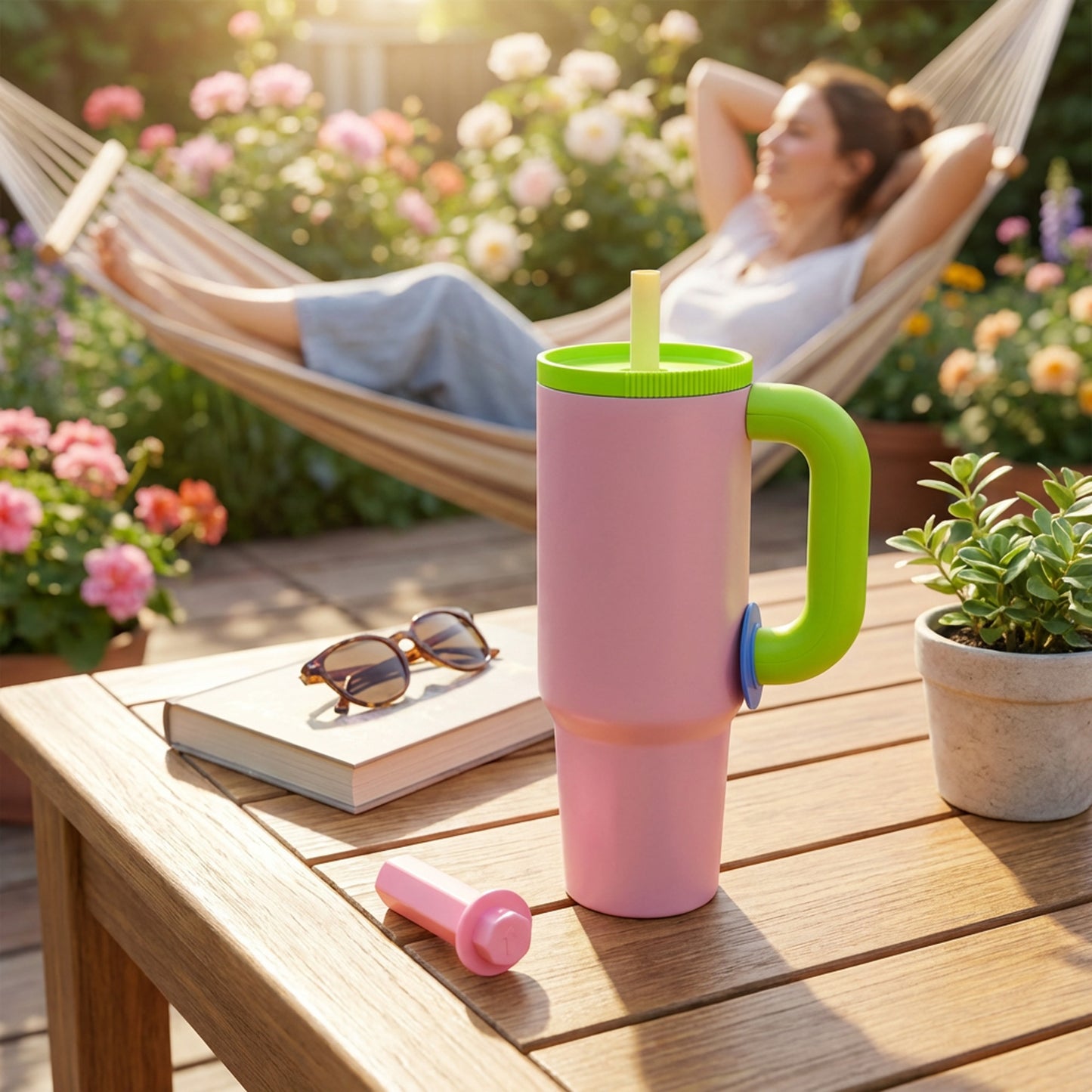 1.2Lt Flask with Straw Green & Pink