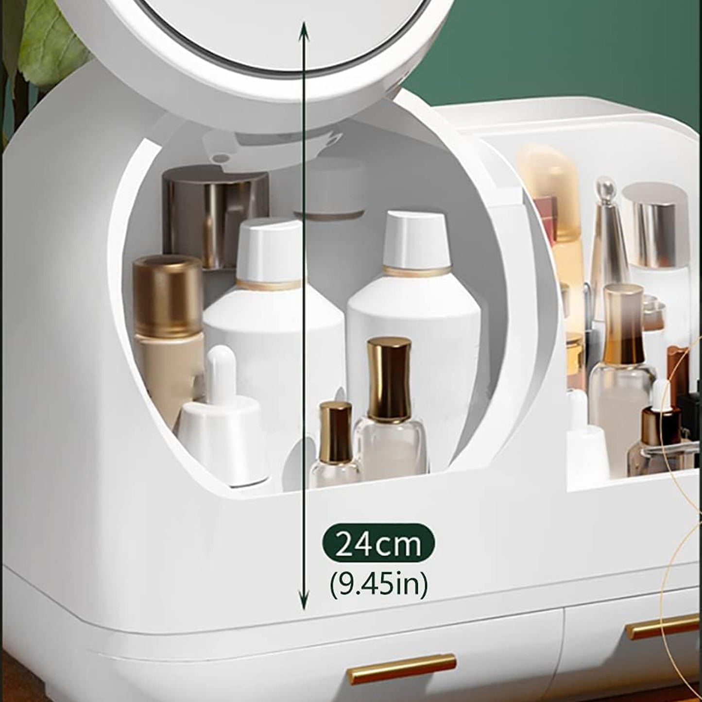 Antalya Cosmetics Storage Organizer Large with LED Lighted Mirror White