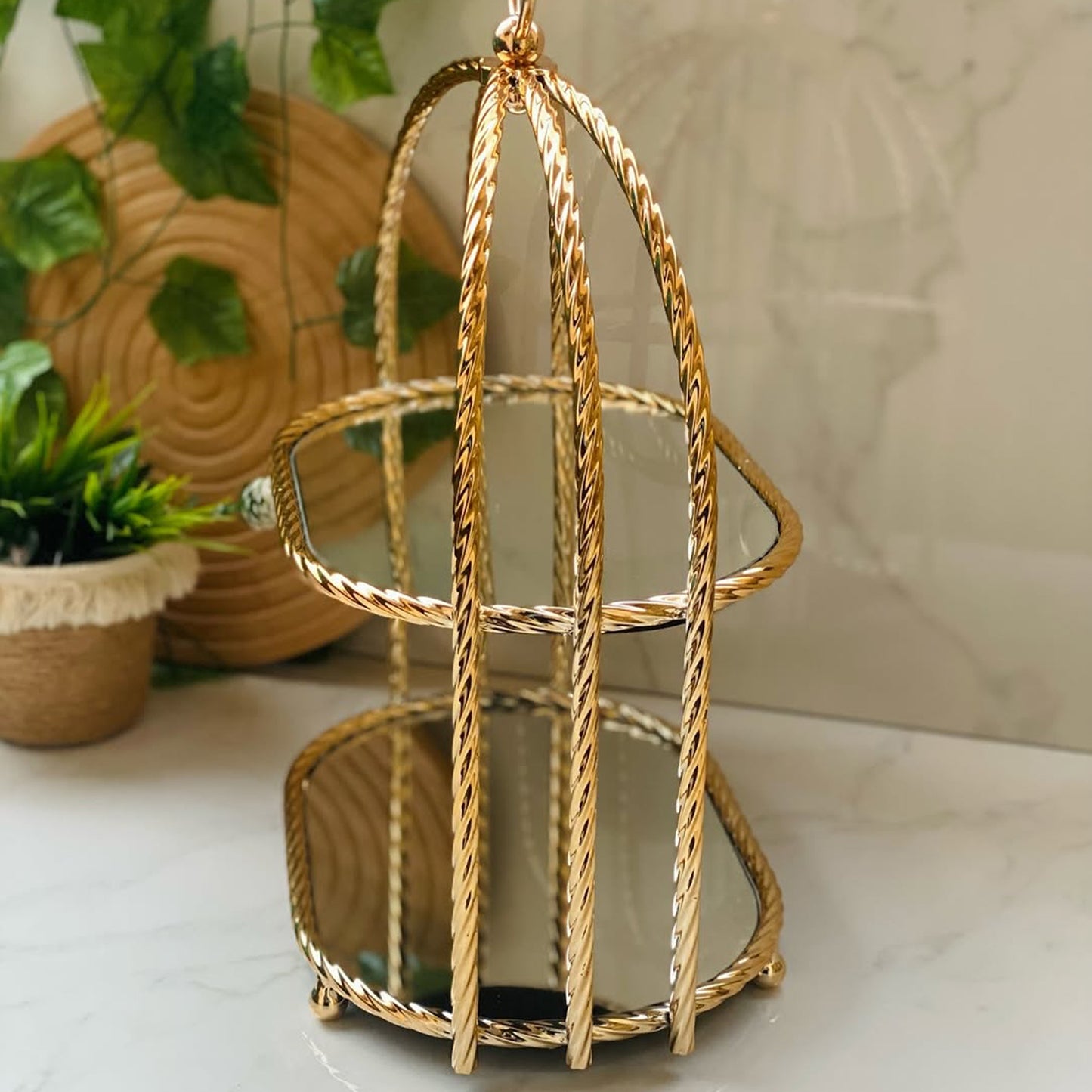 Milano 2 Layer Mirror Cupcake Tray Gold