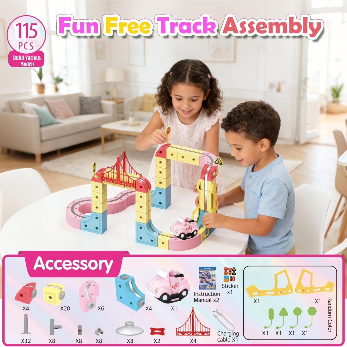 DIY 115 Piece Magnetic Track Toy Multicoloured