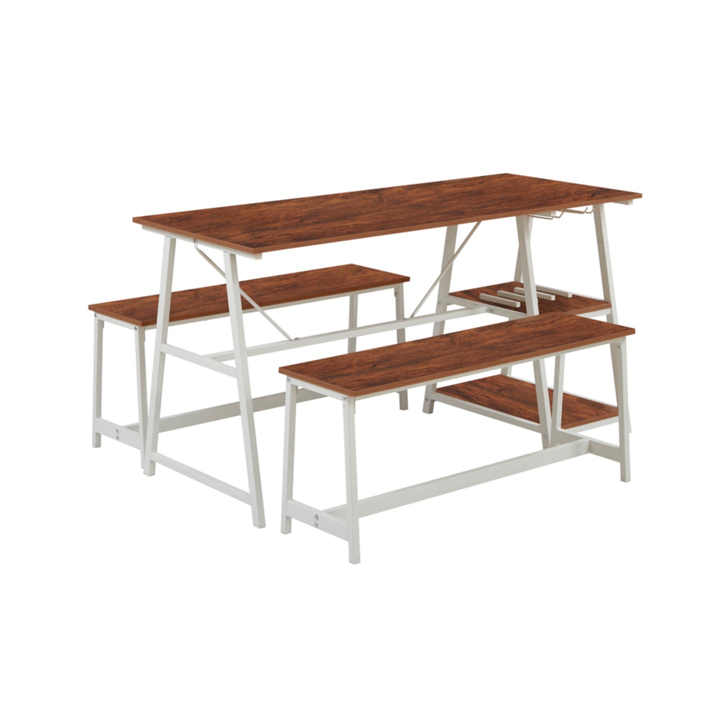 Exotic Designs Dining Set with Bench Brown & White