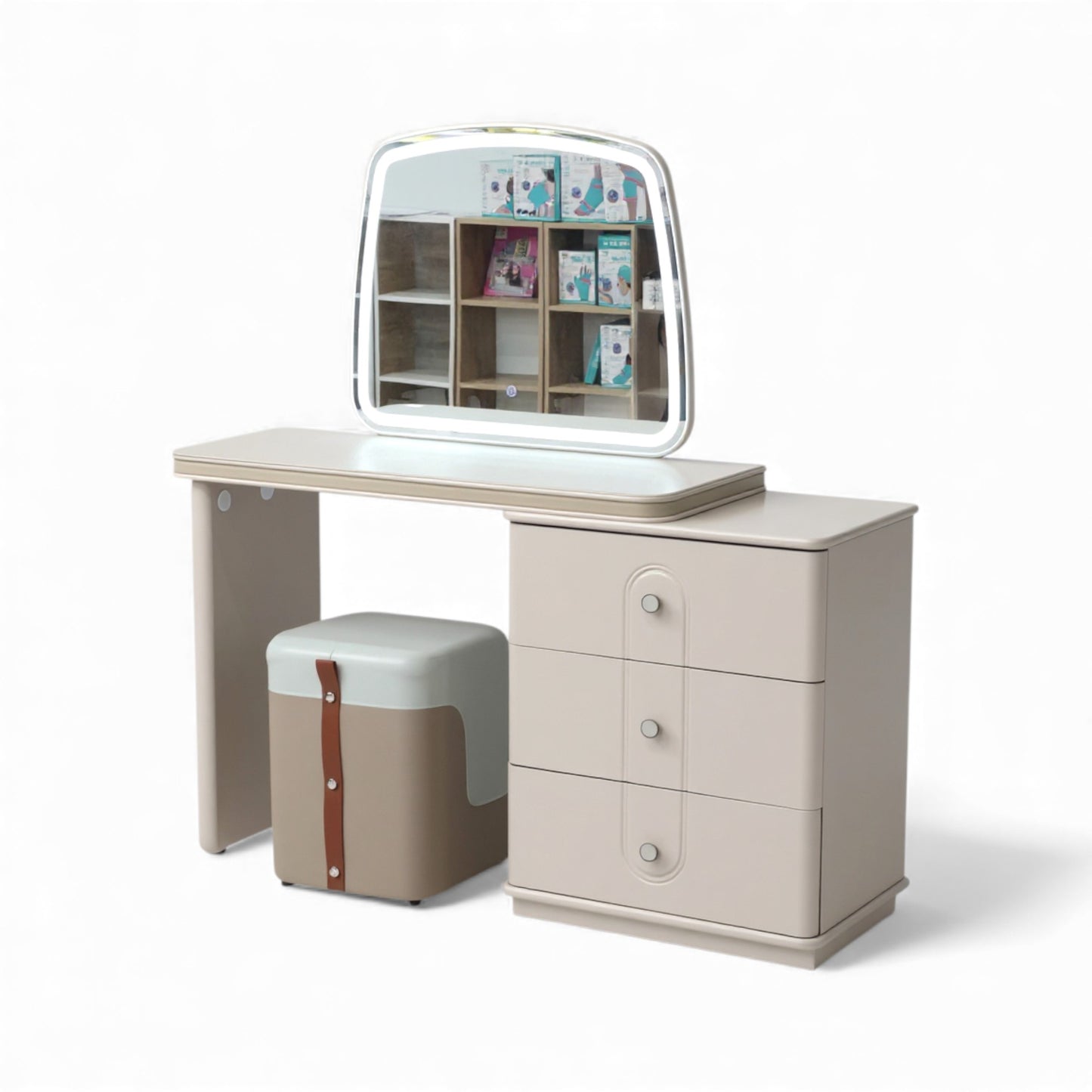 Dresser Table Cream LED Mirror With Stool 8522