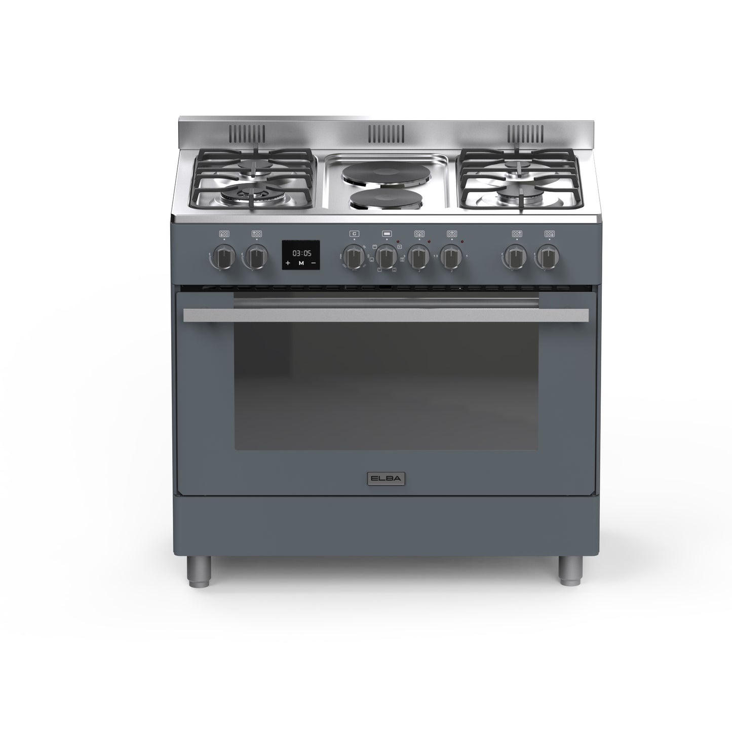 Elba 90cm 4 Gas Burner With 2 Electric Solid Plates & Electric Oven Slate Grey