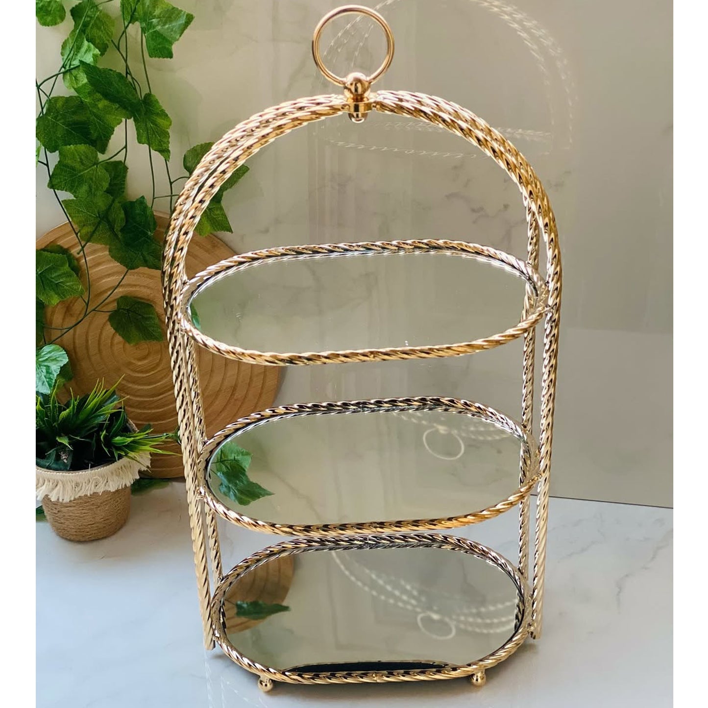 Milano 3 Layer Mirror Cupcake Stand Gold