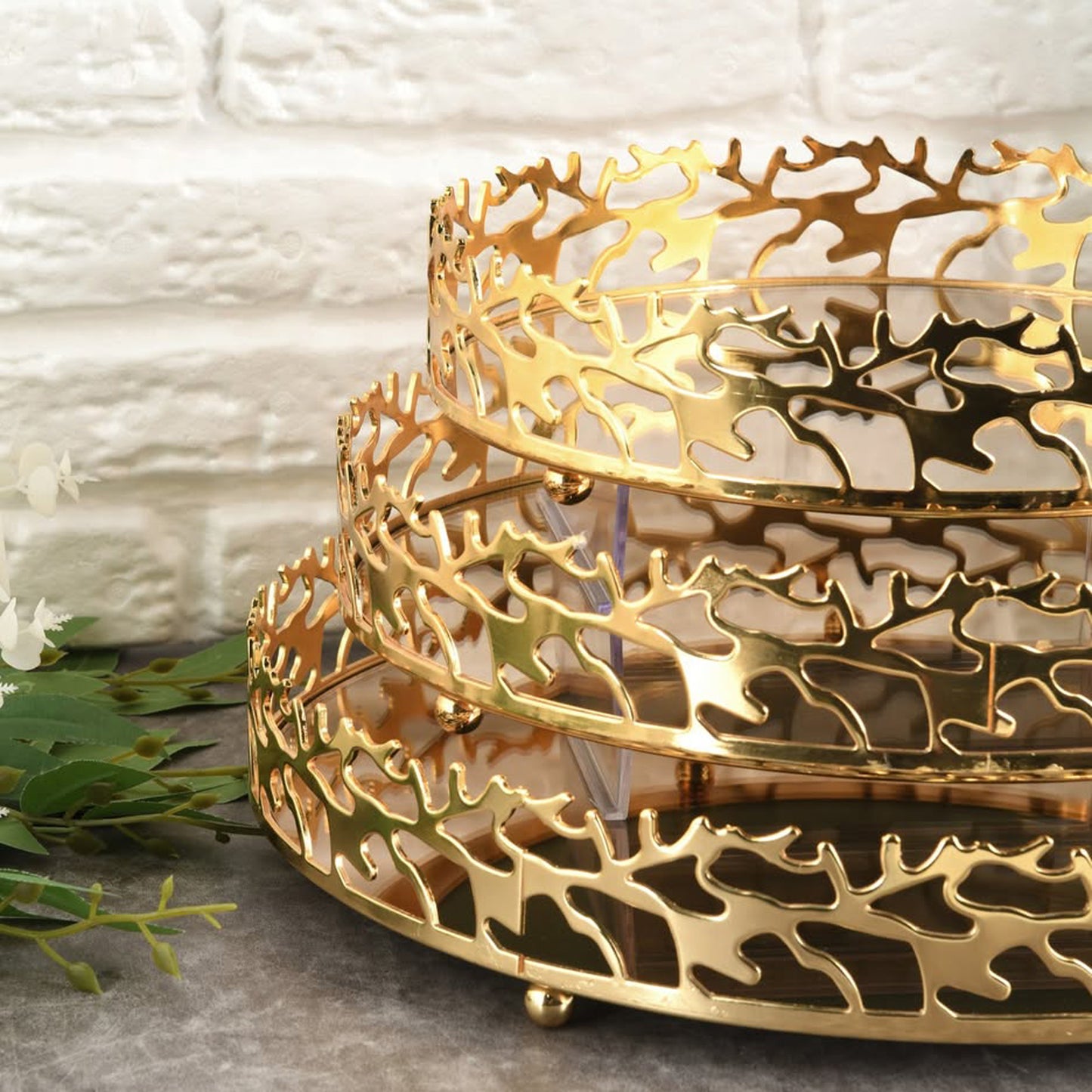 Milano 3 Piece Mirror Tray Set Gold