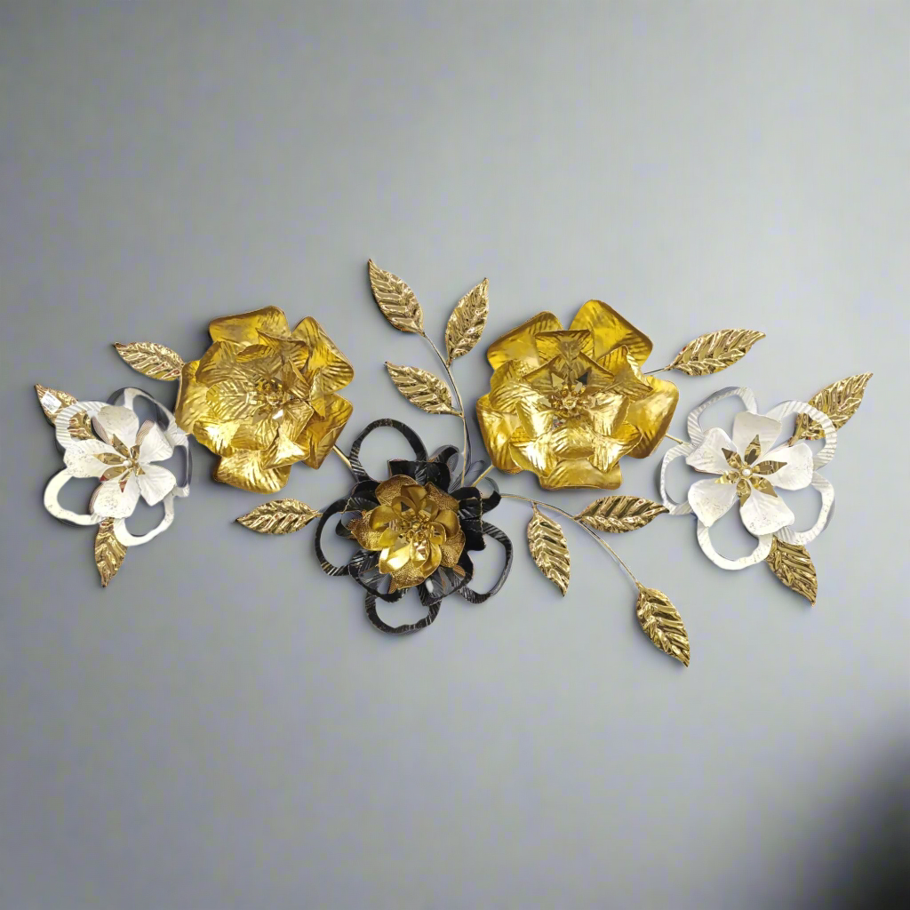 Urban Decor Flower & Leaf Wall Decoration Black, Gold & White