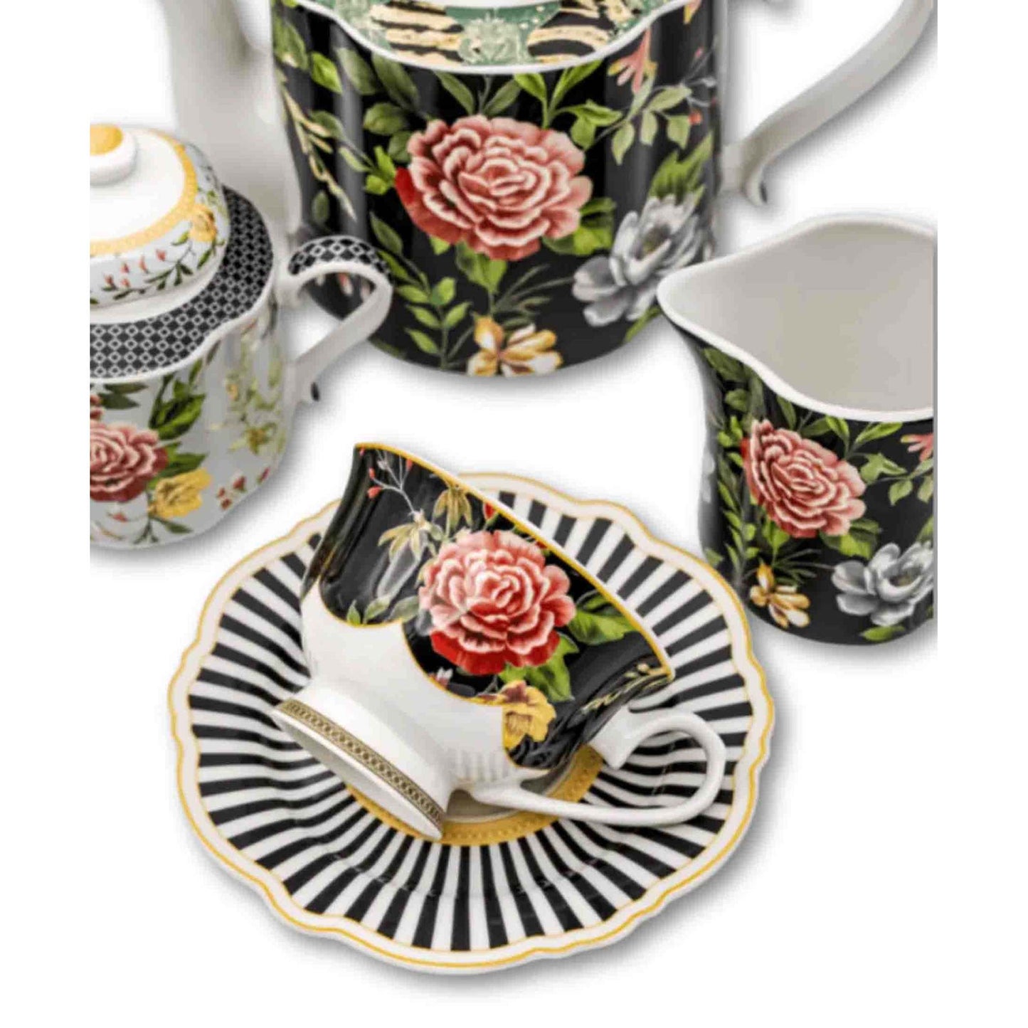 Jenna Clifford Botanica Rose Cup & Saucer - Black & White
