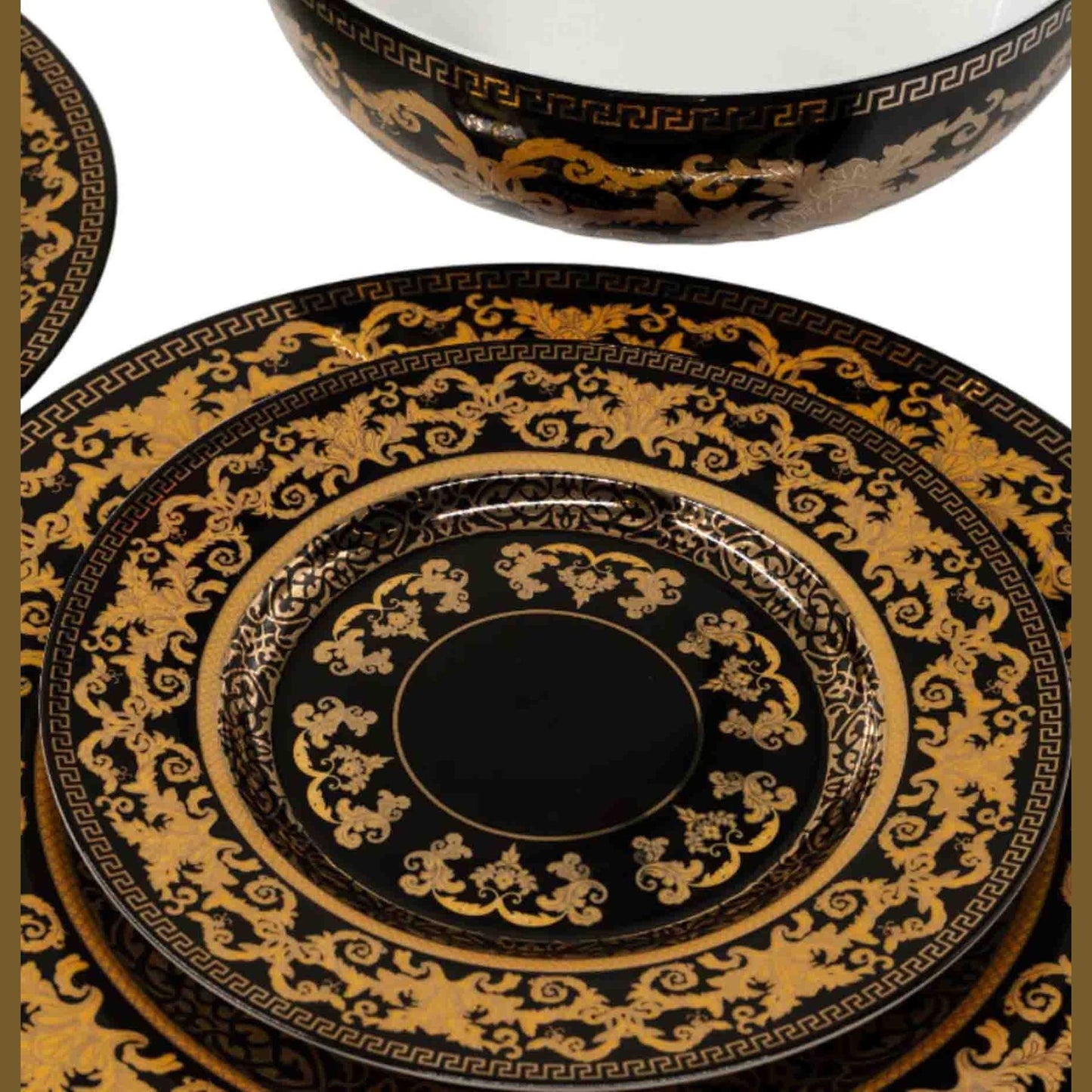 Jenna Clifford 4 Piece Grandeur Dinner Plate Set - Black & Gold