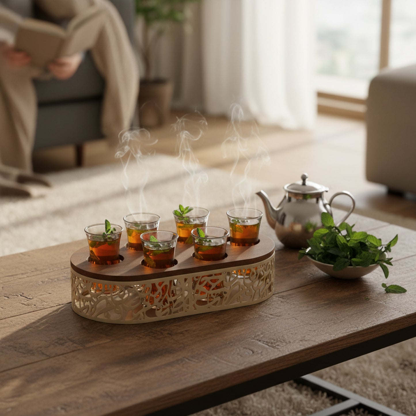 Calligraphy Design Turkish Tea Glass Holder Cream
