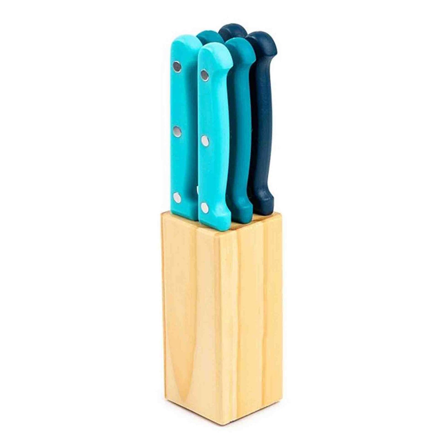 Kitchen Life Steak Knife In Wood Stand - Assorted