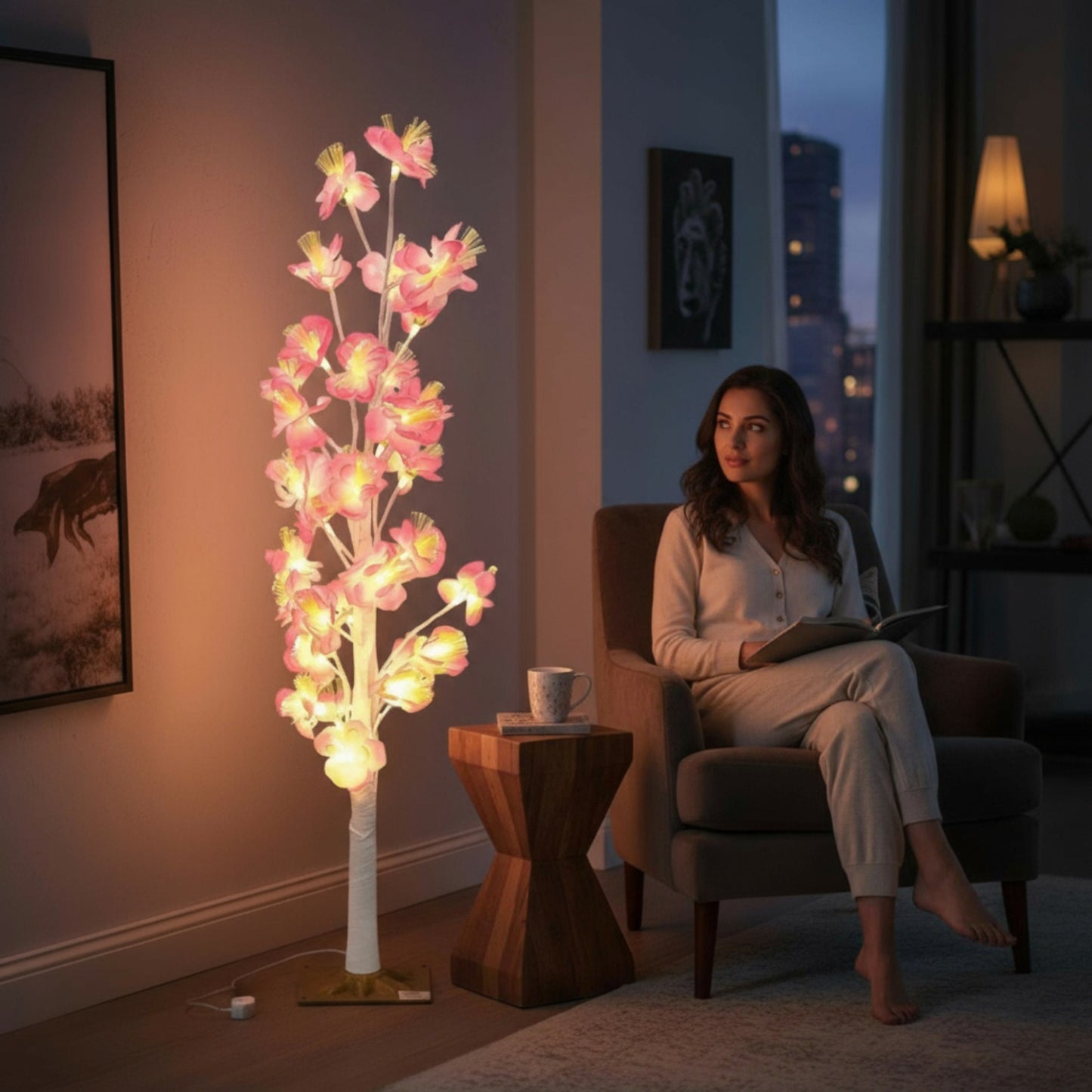 1.2m LED Tree with Flowers Pink & White