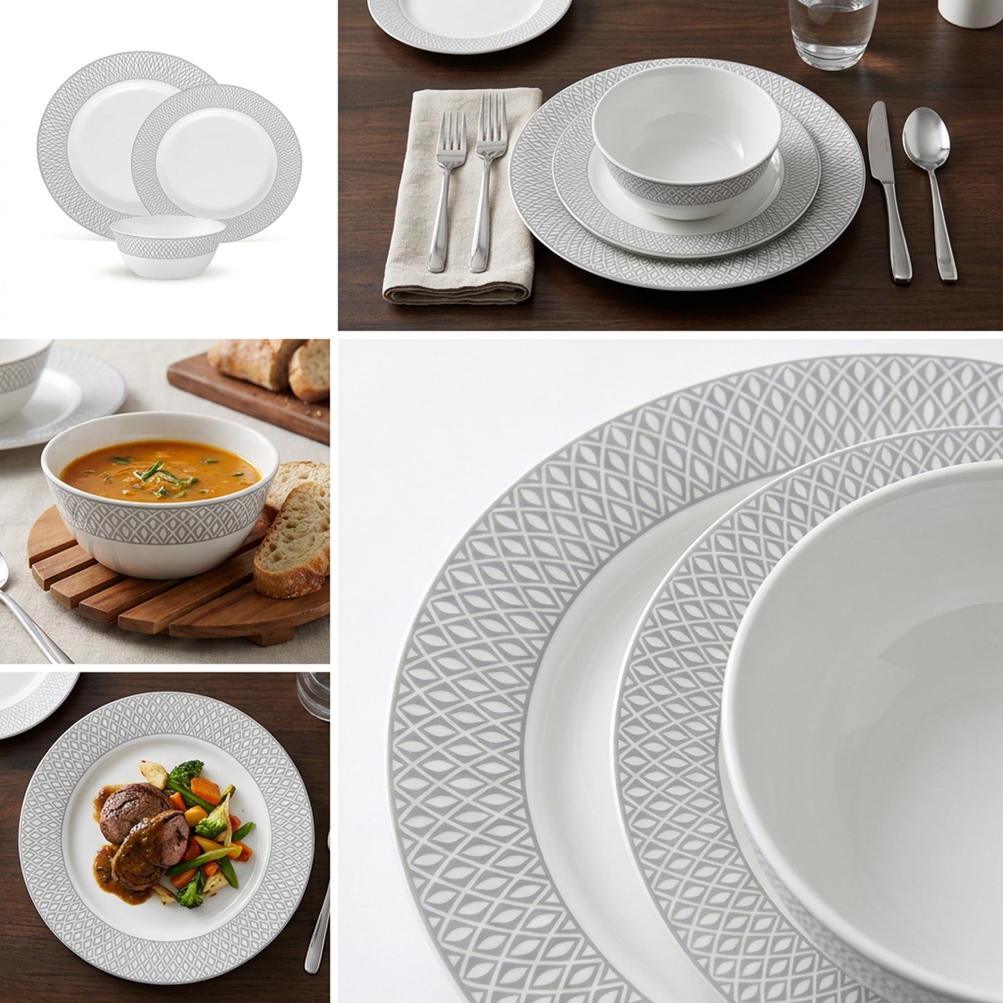 La Opala Velvet 12 Piece Dinner Set Tudor Grey