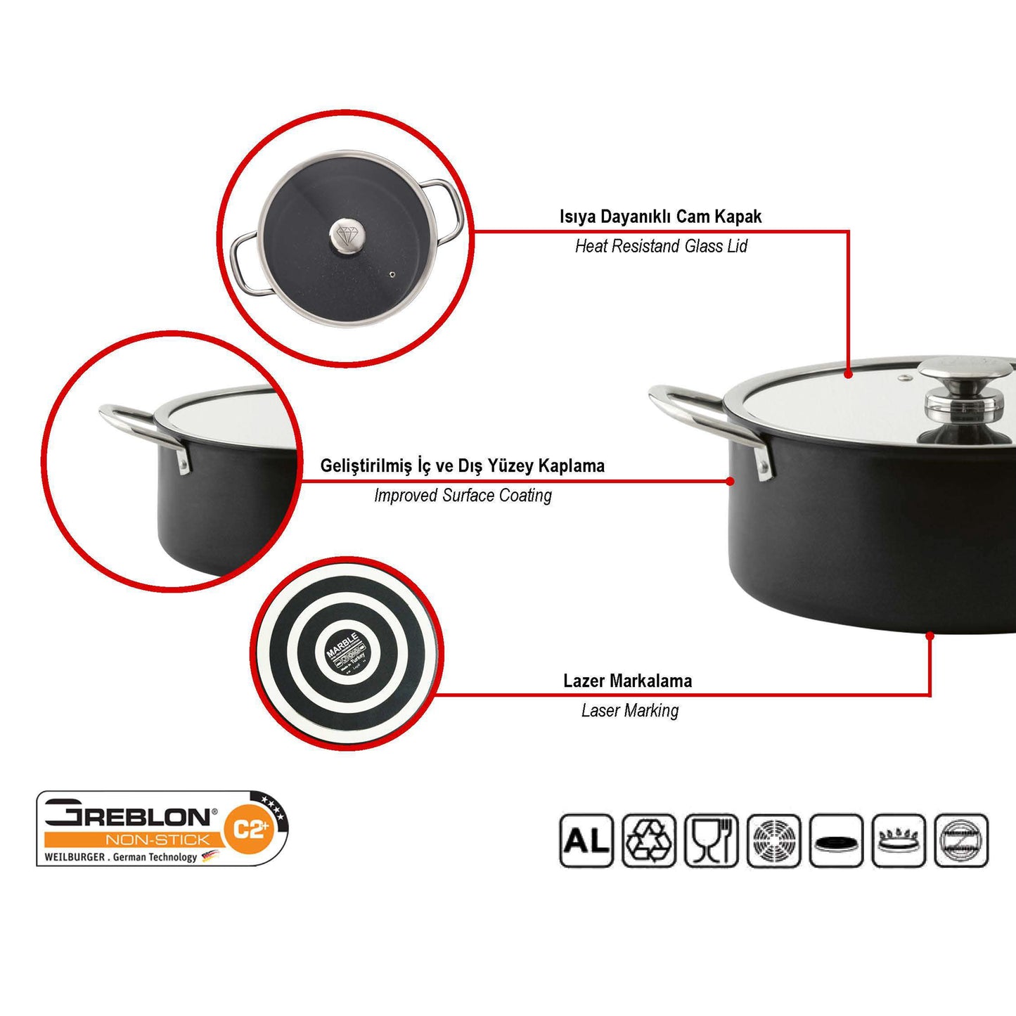 Leydi Mia Derin 28cm Deep Casserole Black