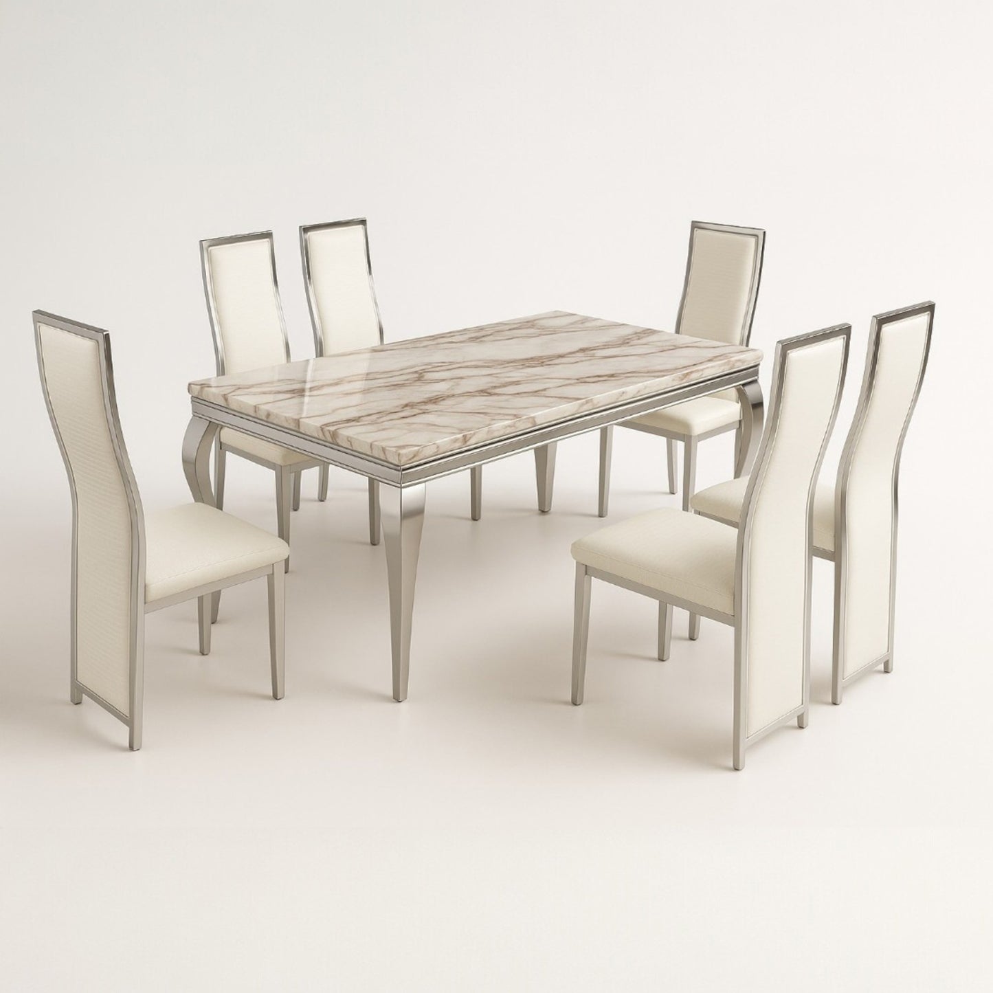 Exotic Designs Marble Dining Set 1+6 Cream