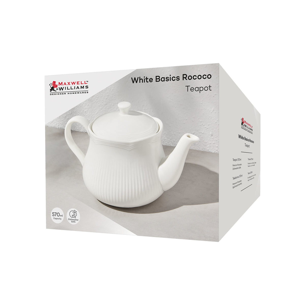 Maxwell & Williams White Basics Rococo 570ml Teapot White