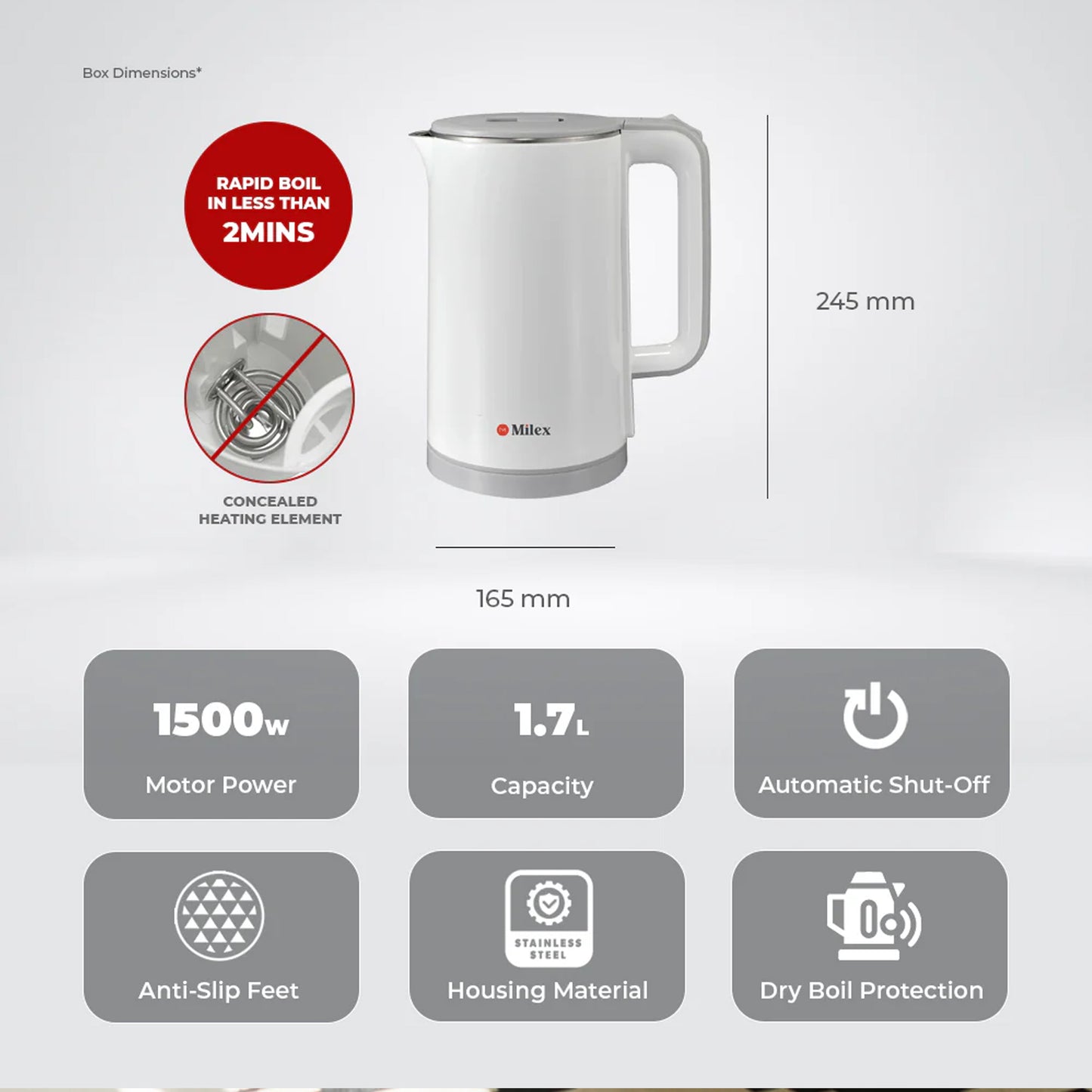 Milex 1.7Lt Electrical Kettle White