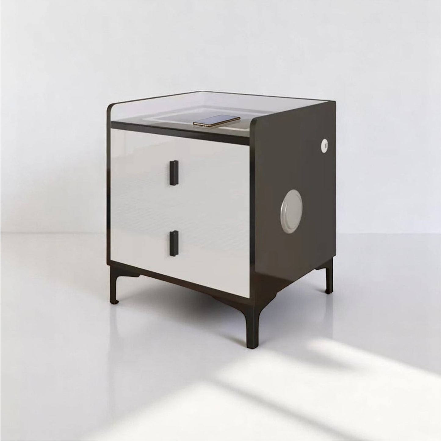 Exotic Designs Nightstand with Bluetooth Speaker LED Light & Wireless Charger Black & White