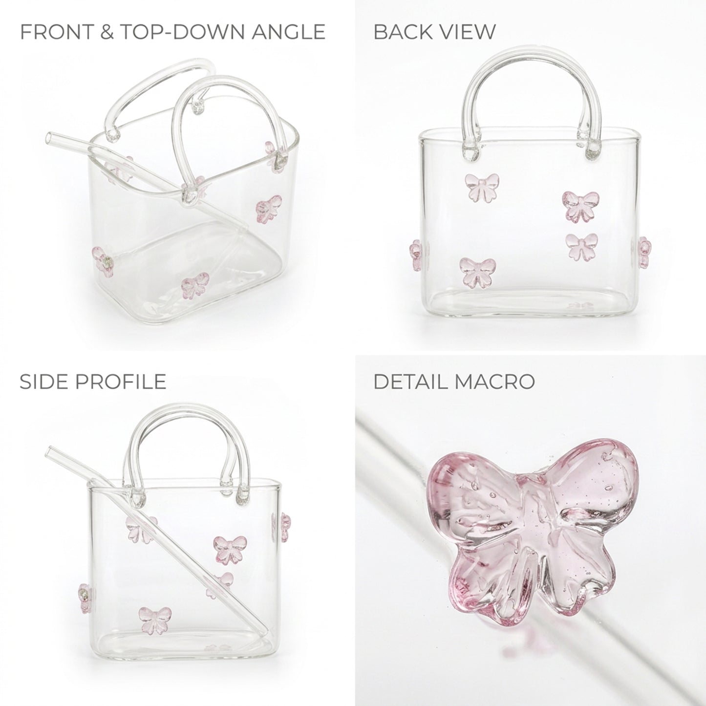 Purse Drinking Glass with Straw Clear
