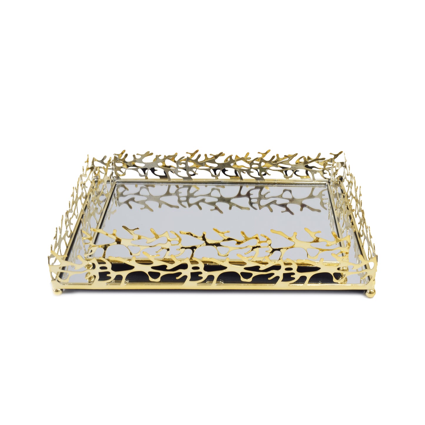 Milano 2 Piece Mirror Tray Set Gold
