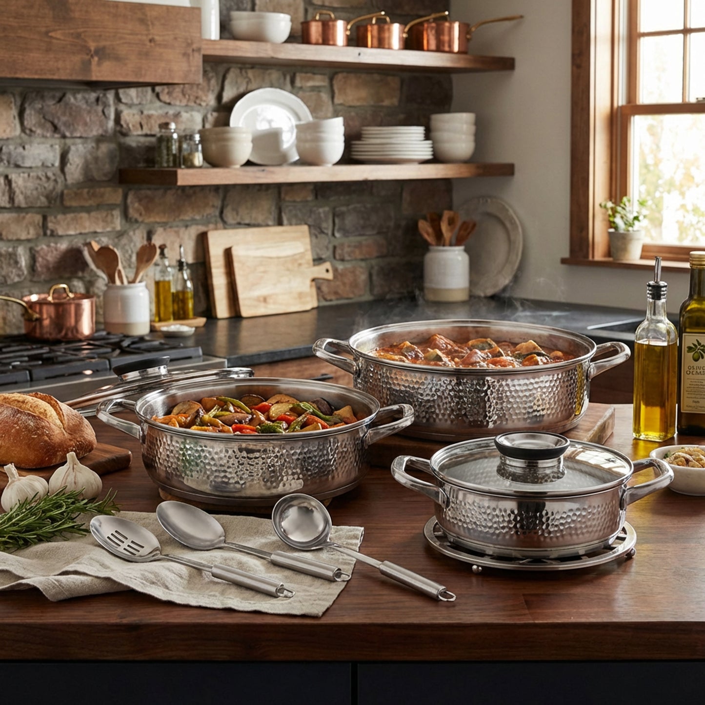 Rolux 9 Piece Hammered Cookware Set Silver