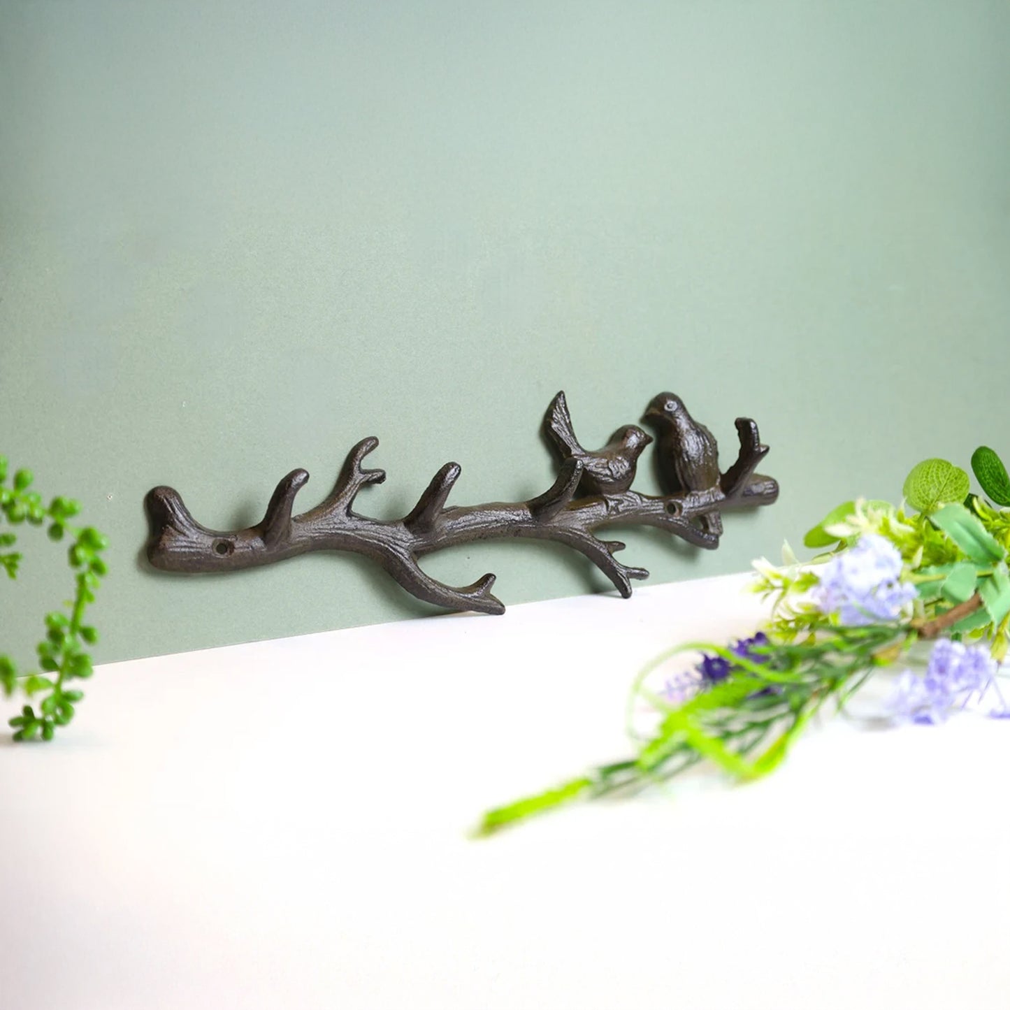 Urban Decor 2 Birds on Branch Hooks Brown