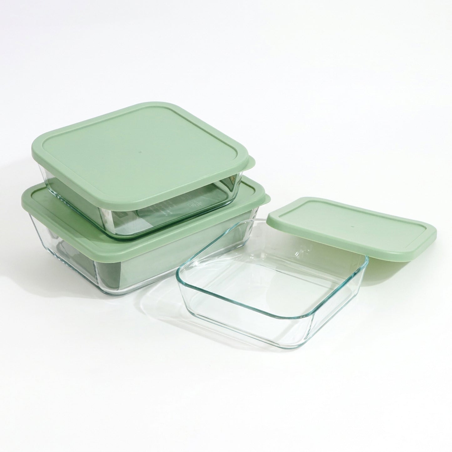 3 Piece Square Borosilicate Glass Food Storage Container Set Clear