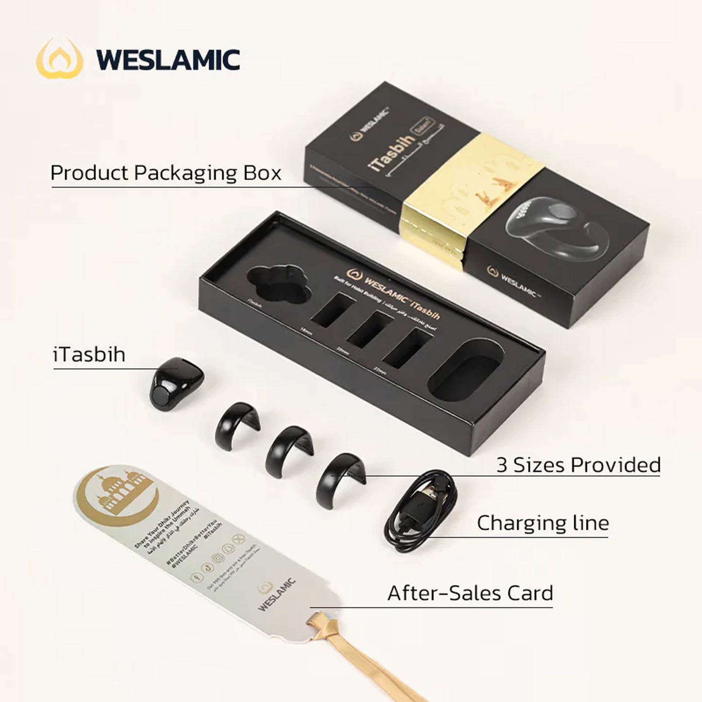 Salam Zikr Ring Smart Tasbeeh Counter Black
