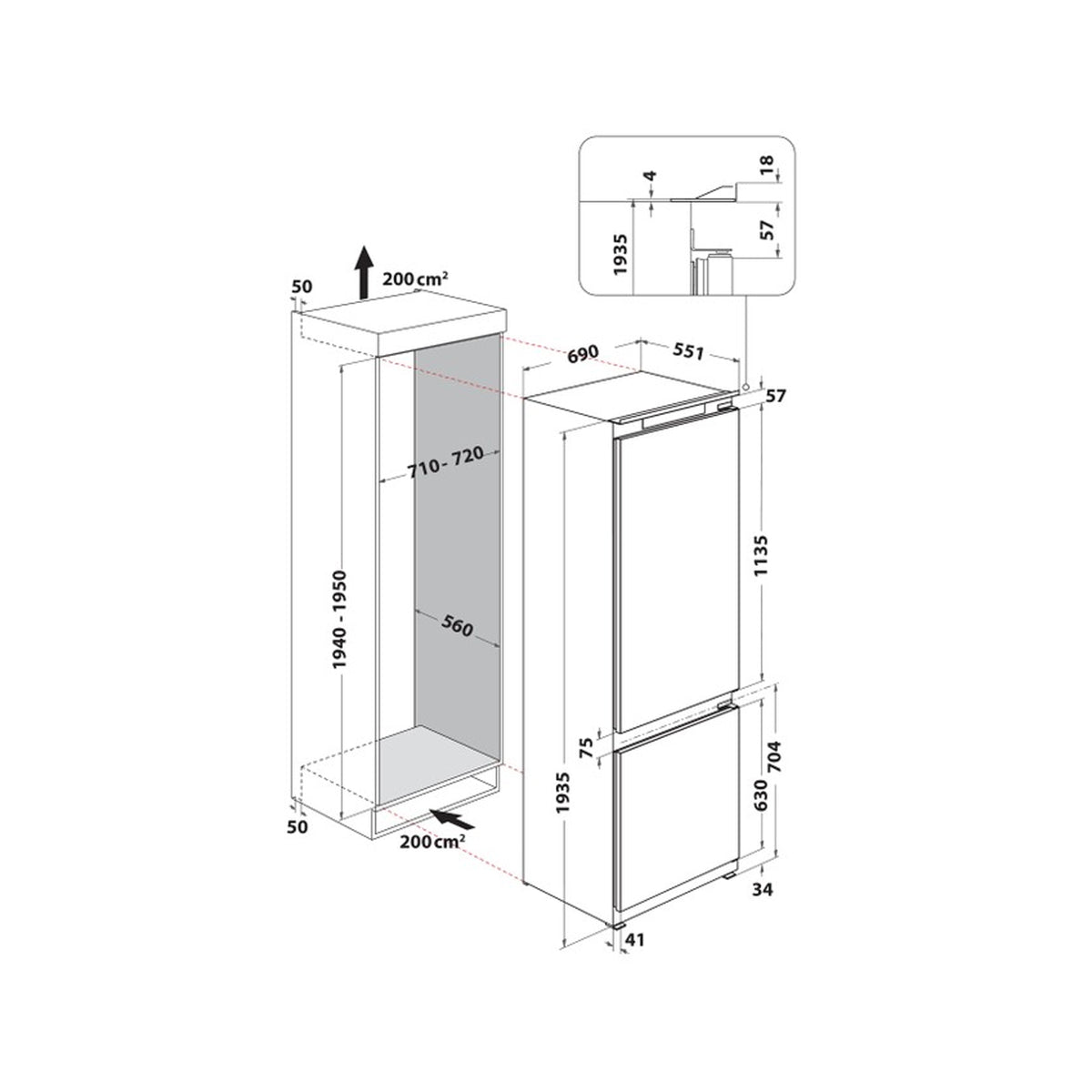 Whirlpool 394L Built-In Combi Fridge Freezer