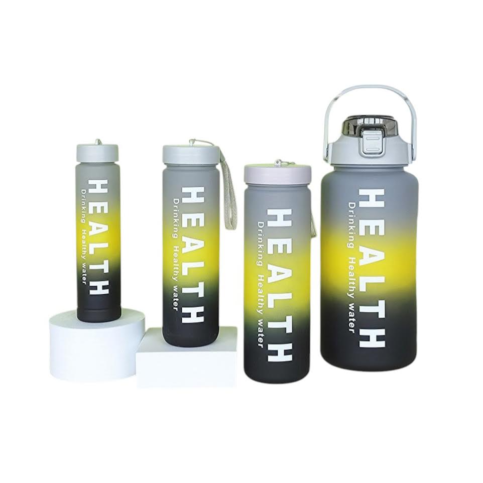 Kitchen Life 4 Piece Water Bottle Set Black, Yellow & Grey